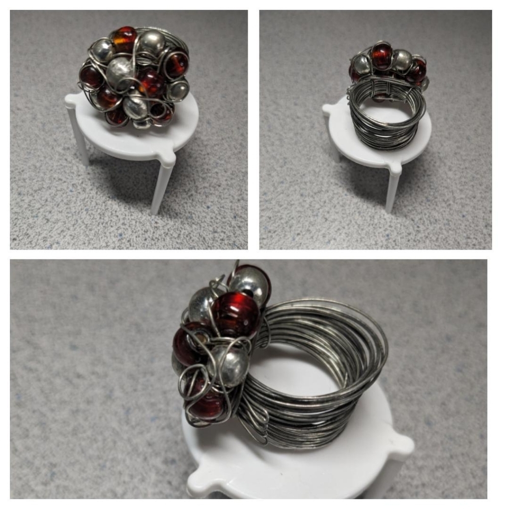 Silver Wire Beaded Ring, Scarf Ring.